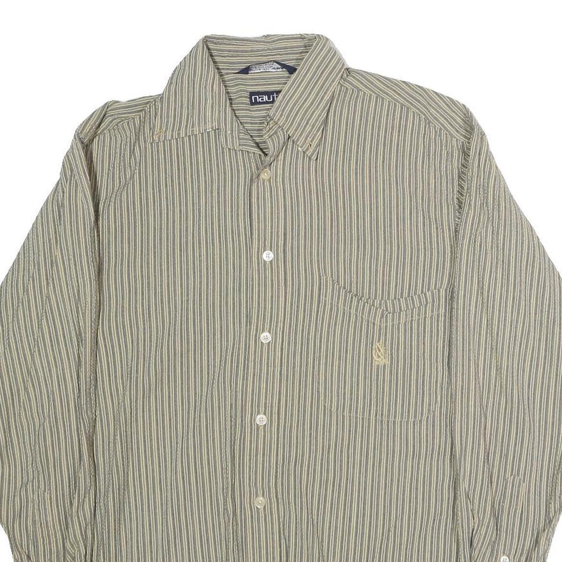 NAUTICA Mens Green & White Striped Shirt S Cotton Blend Casual Button-Up