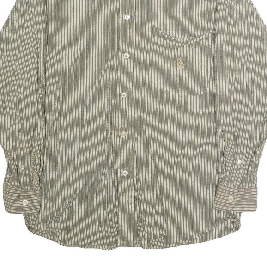 NAUTICA Mens Green & White Striped Shirt S Cotton Blend Casual Button-Up