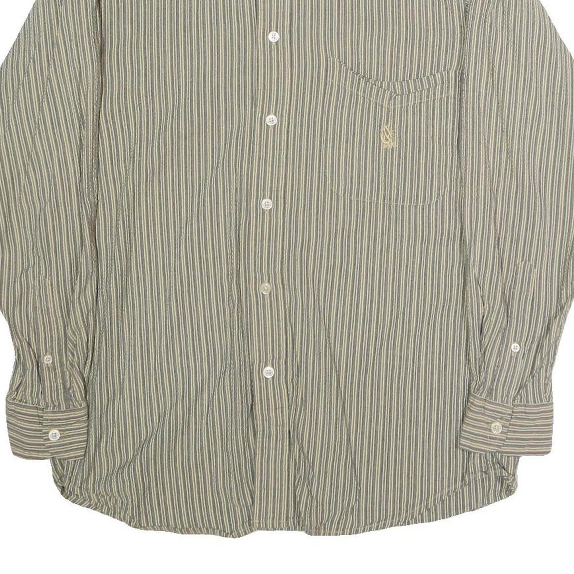 NAUTICA Mens Green & White Striped Shirt S Cotton Blend Casual Button-Up