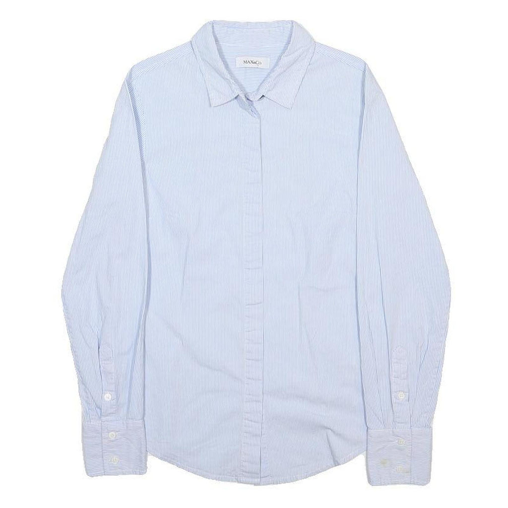 MAX&CO Womens Blue & White Striped Shirt UK 4 Cotton Blend Classic Button Up