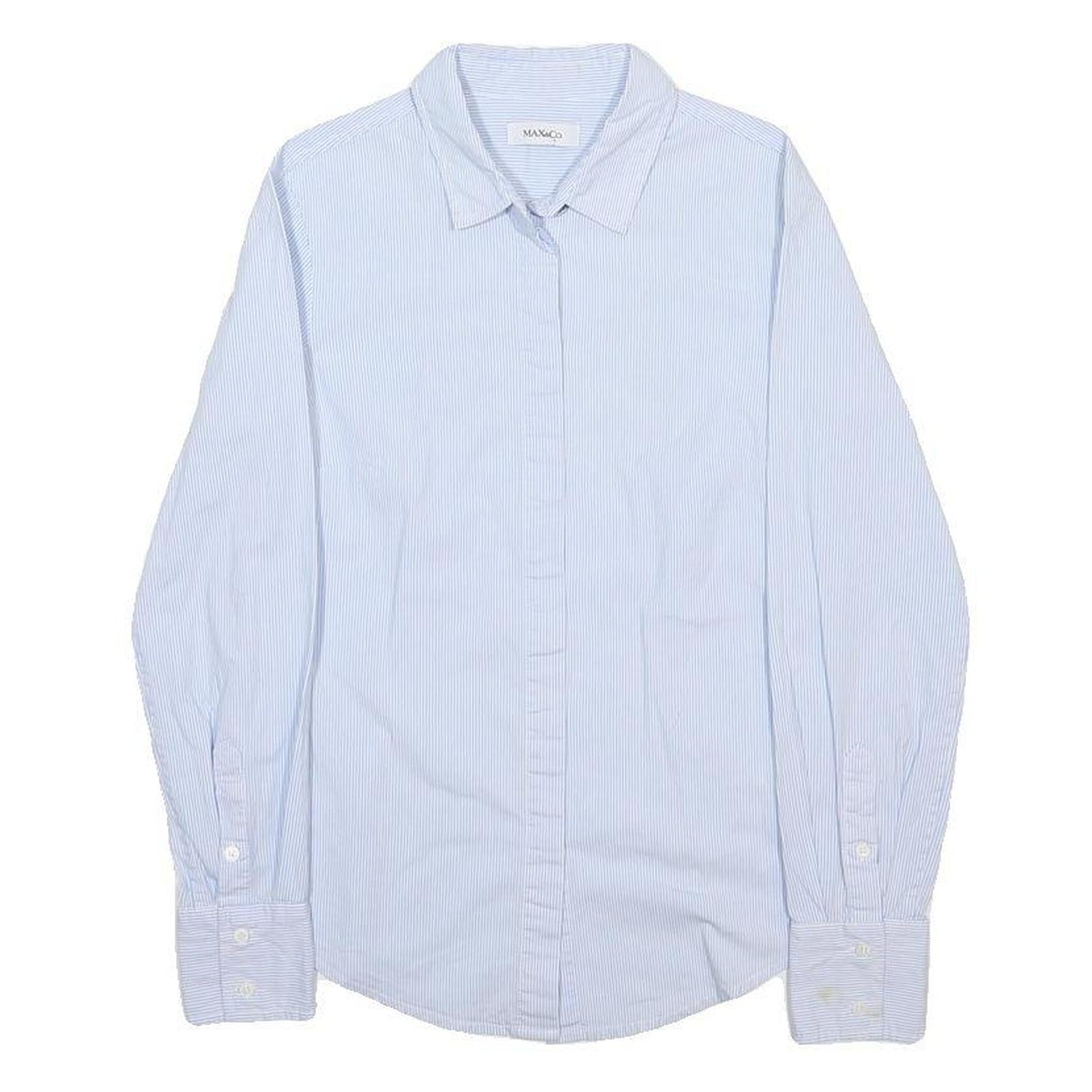 MAX&CO Womens Blue & White Striped Shirt UK 4 Cotton Blend Classic Button Up