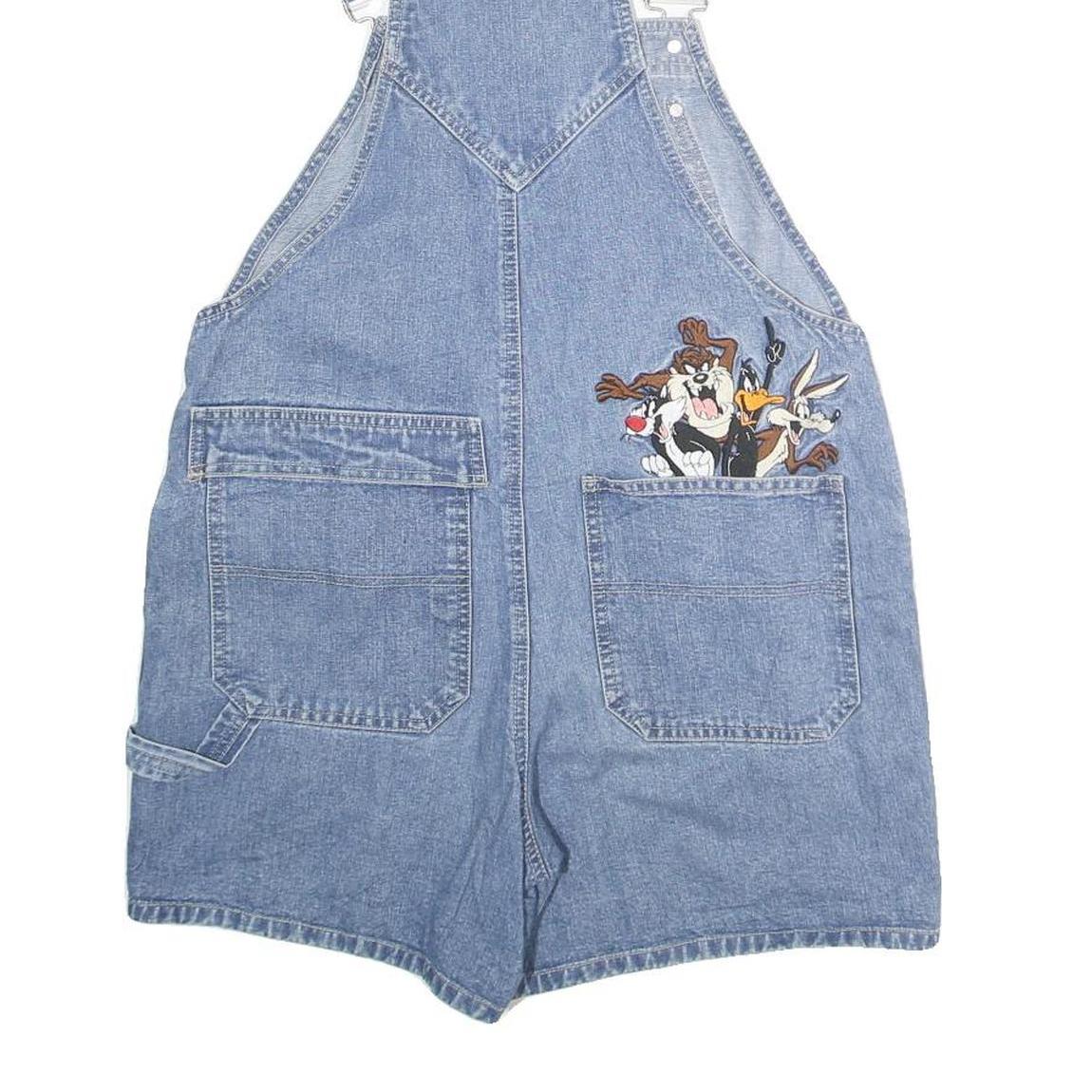 WARNER BROS Womens Blue Denim Cotton Loose Dungarees M W36 L5 Looney Tunes