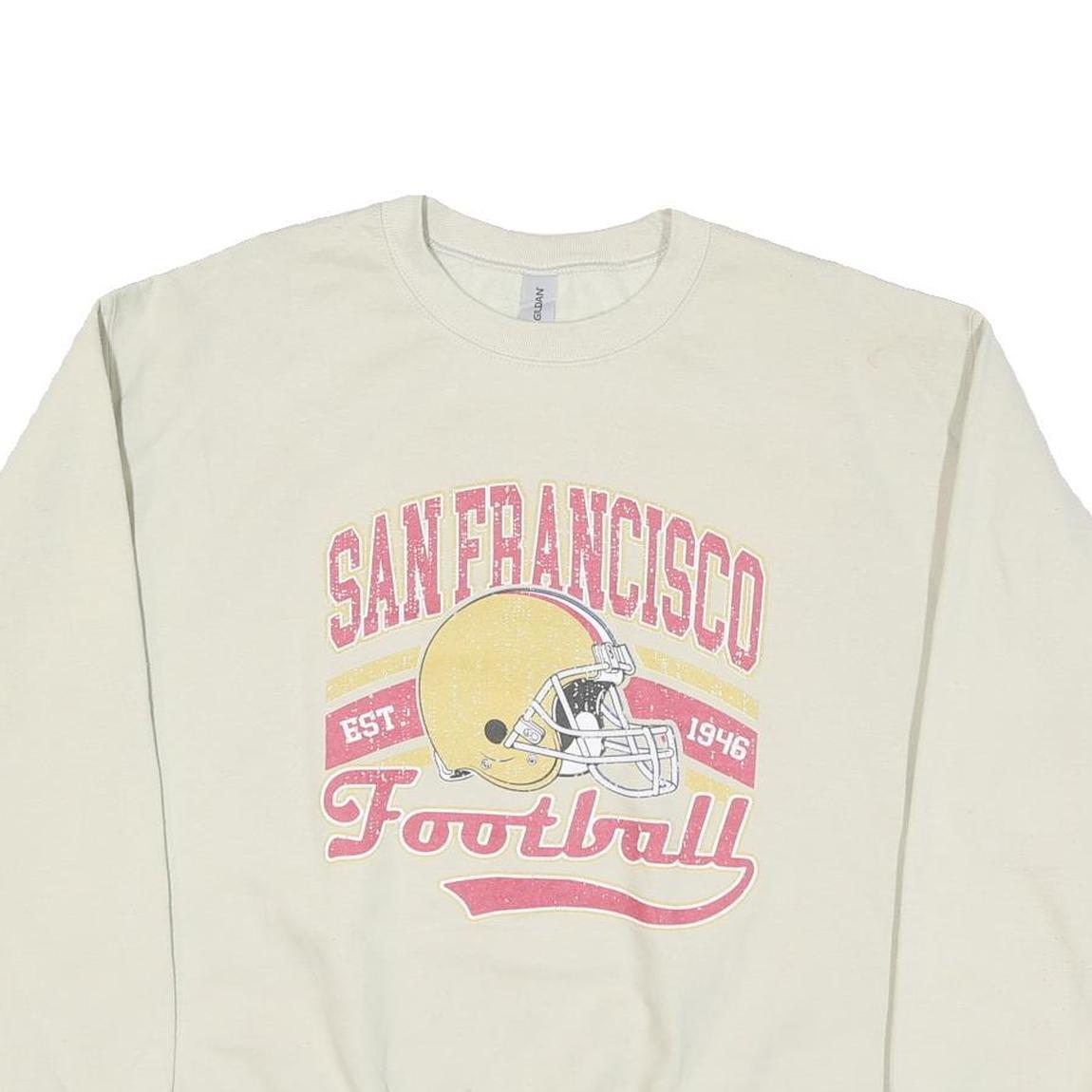 GILDAN Mens Cream San Francisco Football Crew Neck M Vintage Style Sweatshirt