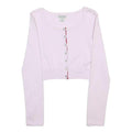GUESS JEANS Womens Pink Plain Jumper Button Up Crew Neck Basic Knit S Cropped