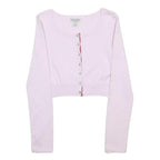 GUESS JEANS Womens Pink Plain Jumper Button Up Crew Neck Basic Knit S Cropped