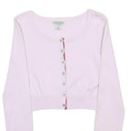 GUESS JEANS Womens Pink Plain Jumper Button Up Crew Neck Basic Knit S Cropped