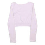 GUESS JEANS Womens Pink Plain Jumper Button Up Crew Neck Basic Knit S Cropped