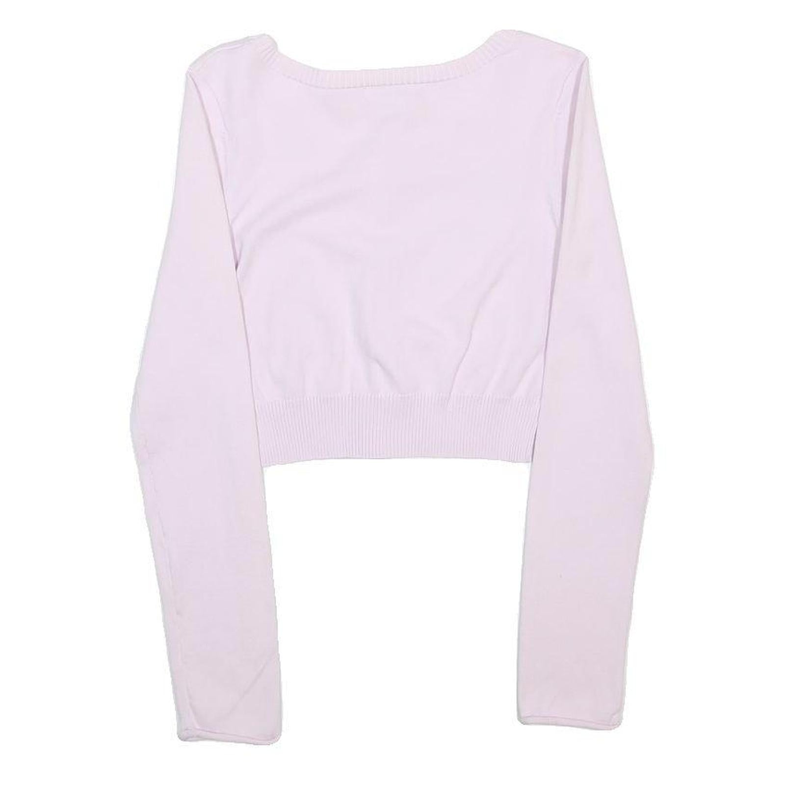 GUESS JEANS Womens Pink Plain Jumper Button Up Crew Neck Basic Knit S Cropped