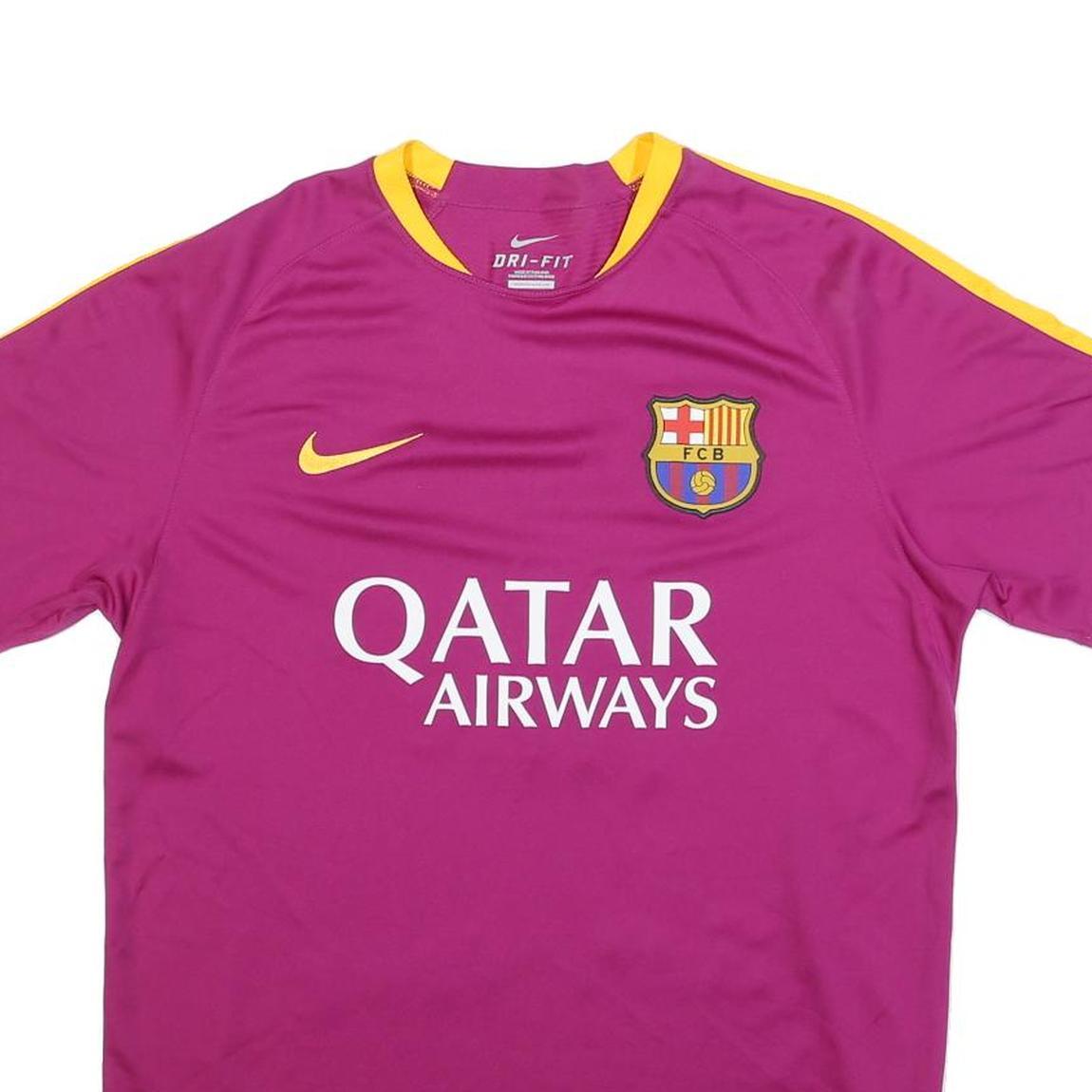 NIKE Mens Red & Yellow Football Shirt L Short Sleeve Crew Neck FCB Crest