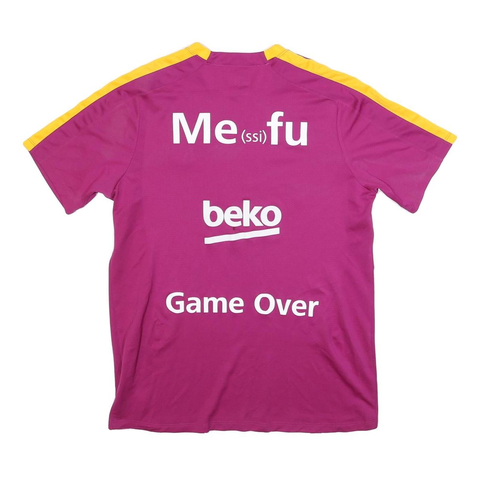 NIKE Mens Red & Yellow Football Shirt L Short Sleeve Crew Neck FCB Crest