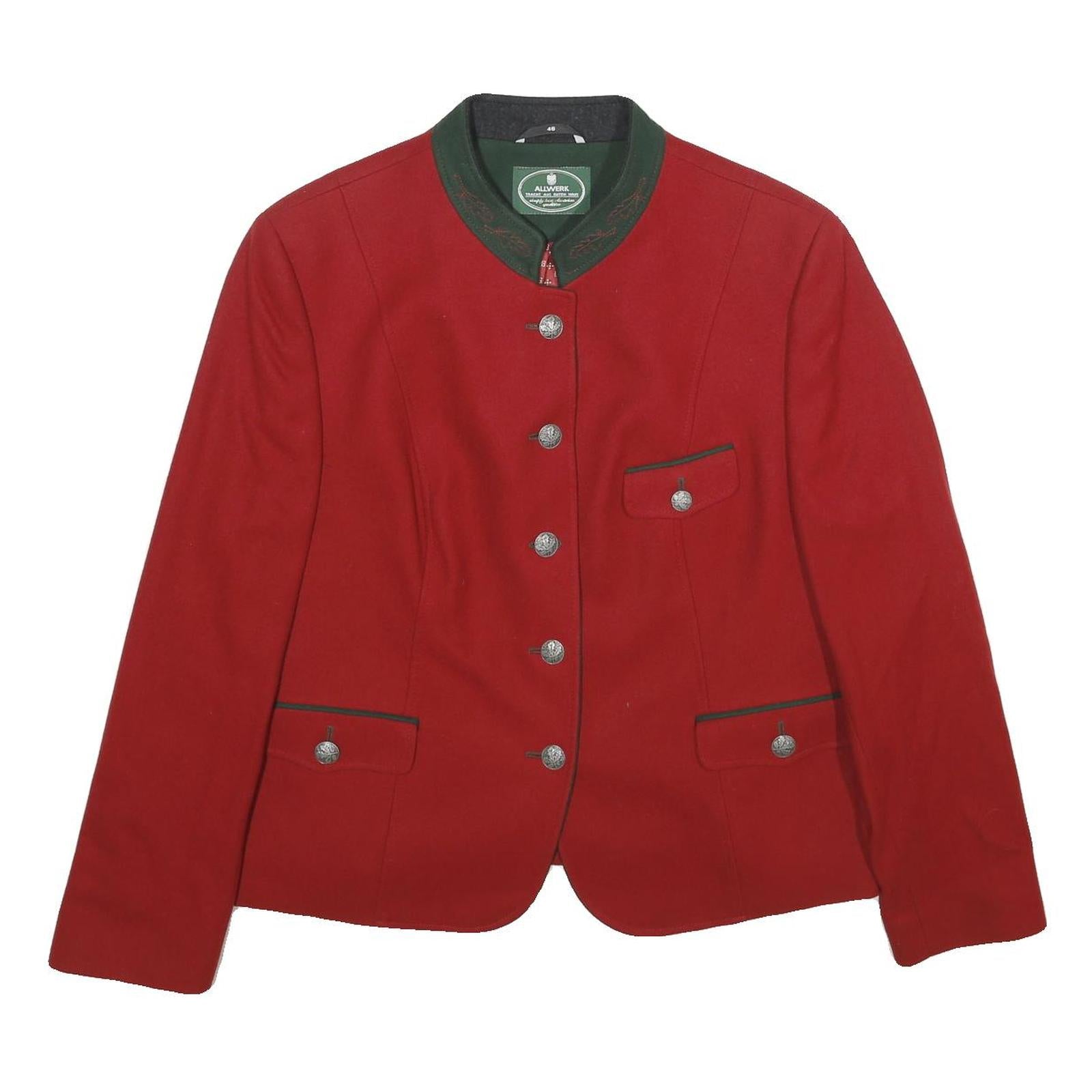 ALLWERK Womens Red Wool Button Jacket UK 18 Classic Tailored Plain Stylish