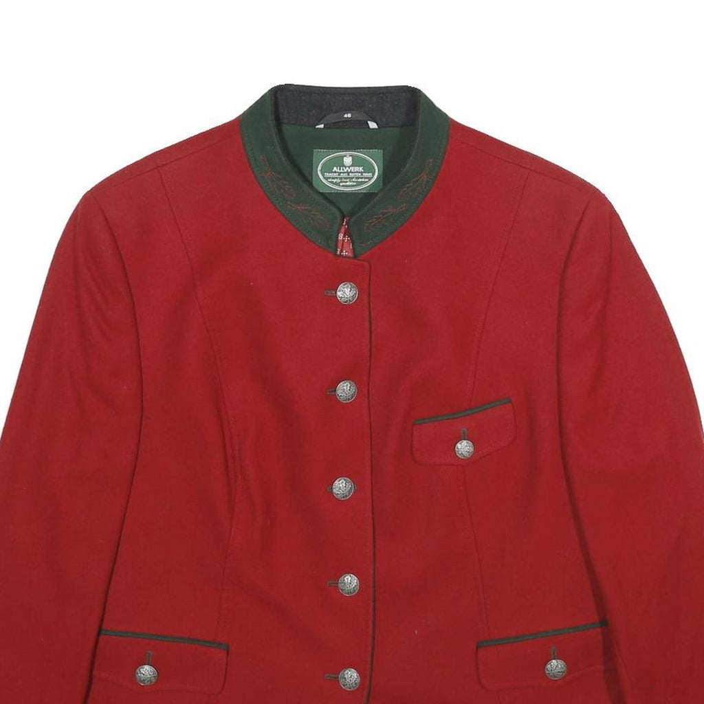 ALLWERK Womens Red Wool Button Jacket UK 18 Classic Tailored Plain Stylish