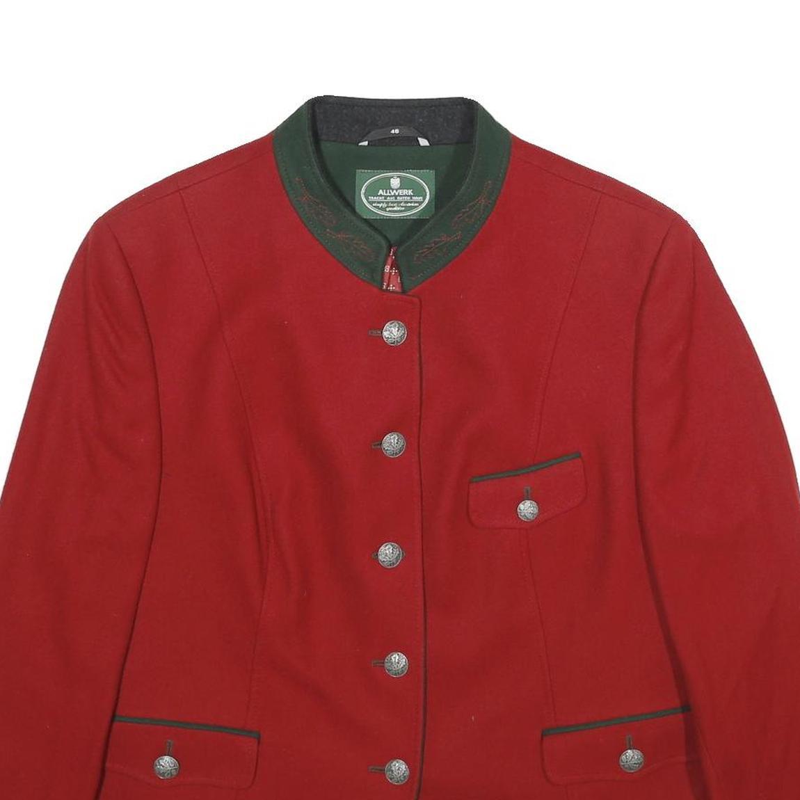 ALLWERK Womens Red Wool Button Jacket UK 18 Classic Tailored Plain Stylish