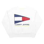 TOMMY JEANS Womens White Sailing Gear Crew Neck XS Cotton Blend Sweatshirt
