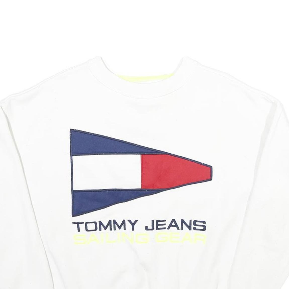 TOMMY JEANS Womens White Sailing Gear Crew Neck XS Cotton Blend Sweatshirt