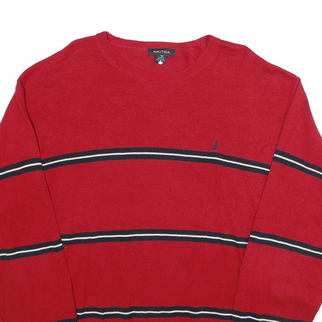 NAUTICA Mens Red Striped Cotton Jumper Crew Neck Basic Knit XL Classic Casual