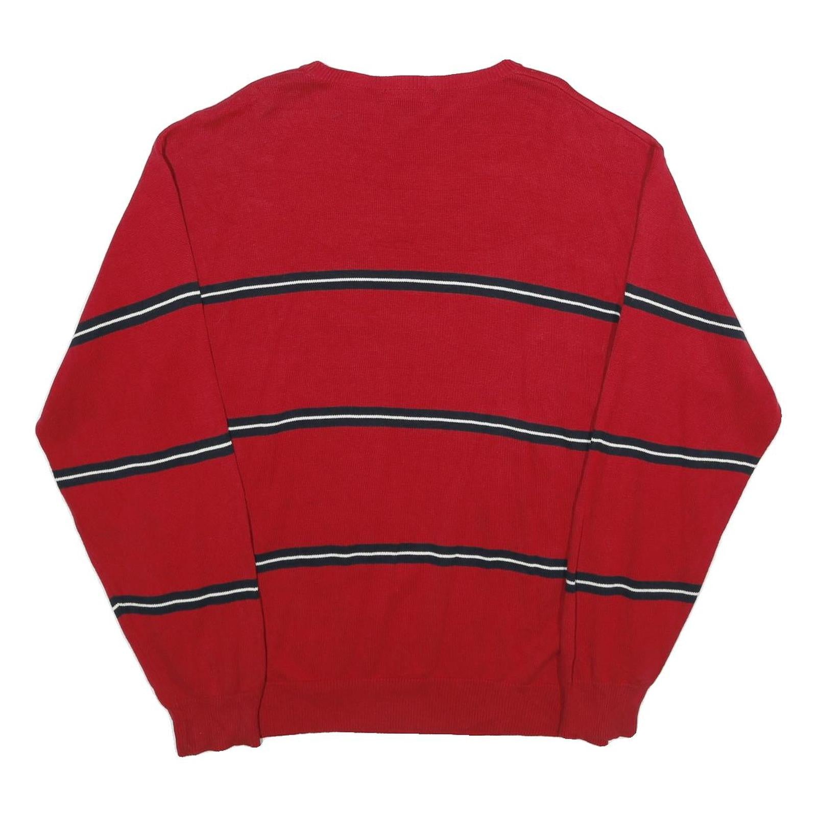 NAUTICA Mens Red Striped Cotton Jumper Crew Neck Basic Knit XL Classic Casual