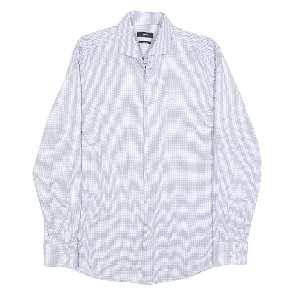 BOSS HUGO BOSS Mens Blue Plain Shirt L Cotton Long Sleeve Button Collar