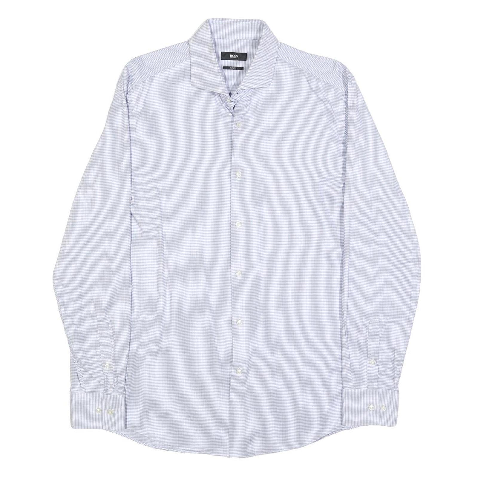 BOSS HUGO BOSS Mens Blue Plain Shirt L Cotton Long Sleeve Button Collar