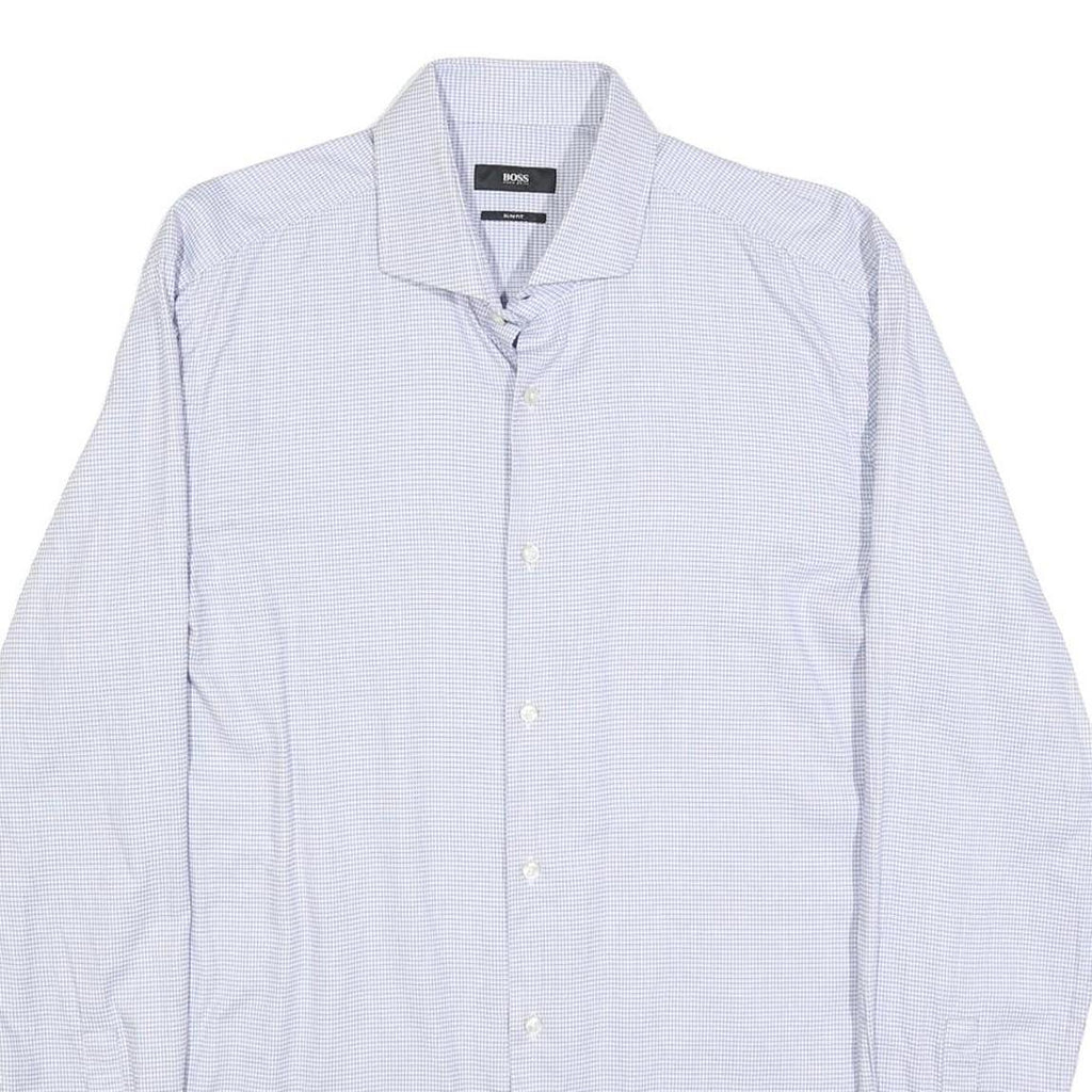 BOSS HUGO BOSS Mens Blue Plain Shirt L Cotton Long Sleeve Button Collar