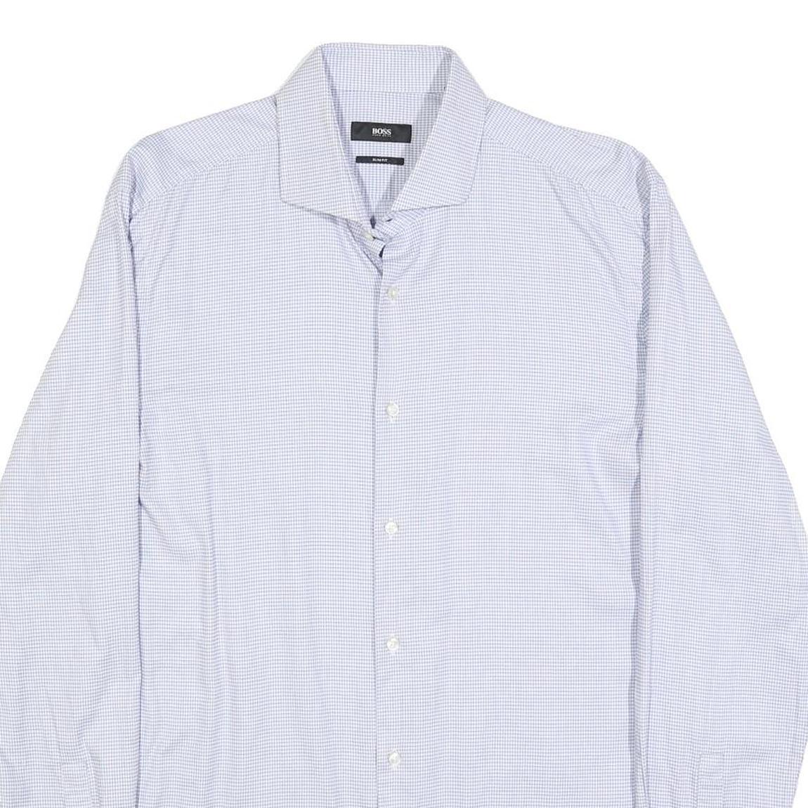 BOSS HUGO BOSS Mens Blue Plain Shirt L Cotton Long Sleeve Button Collar