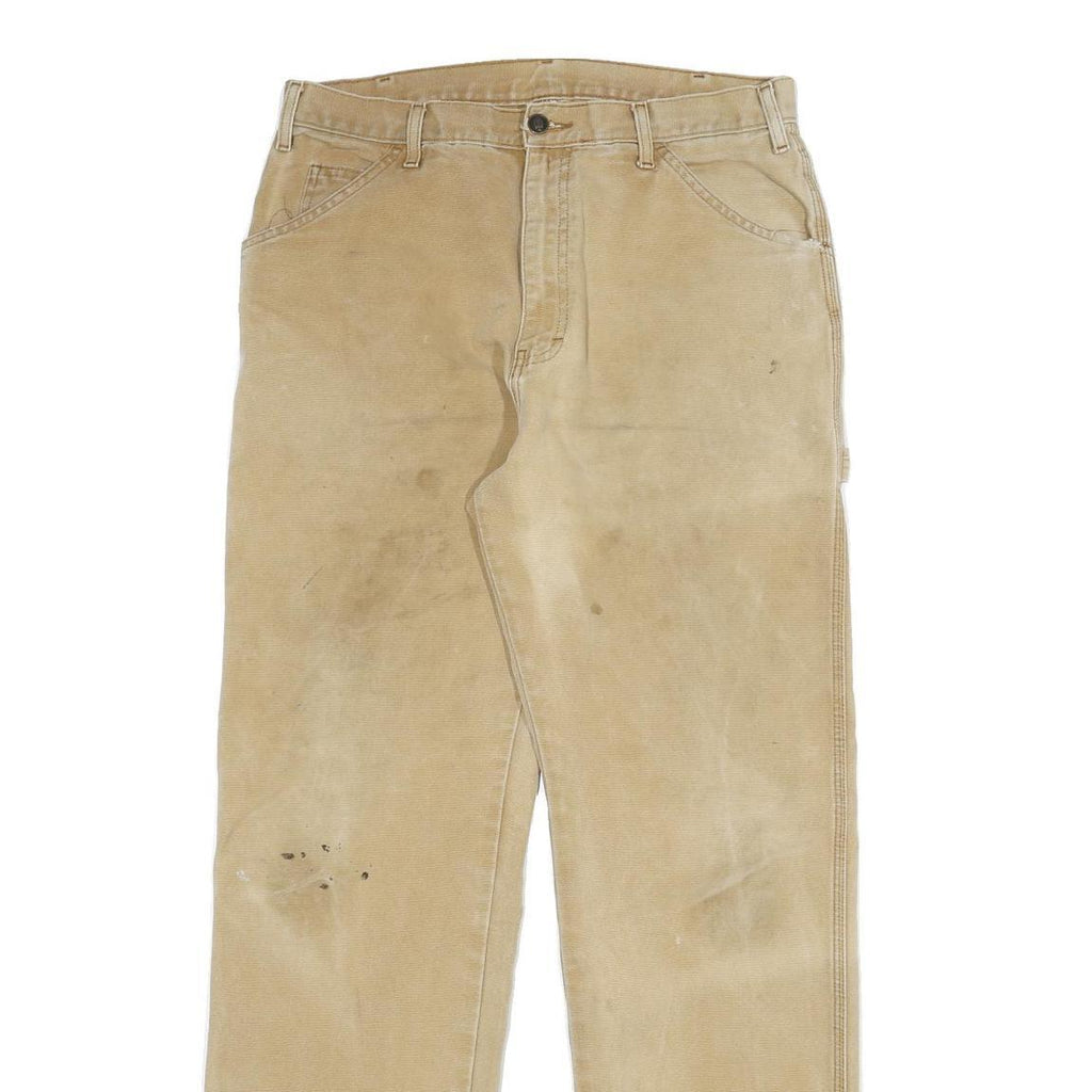 DICKIES Mens Regular Fit Beige Cotton Blend Workwear Trousers W32 L32 Durable