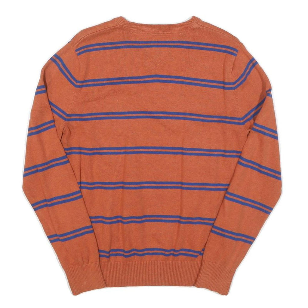TOMMY HILFIGER Mens Orange & Blue Striped Patterned V-Neck Basic Knit Jumpers S