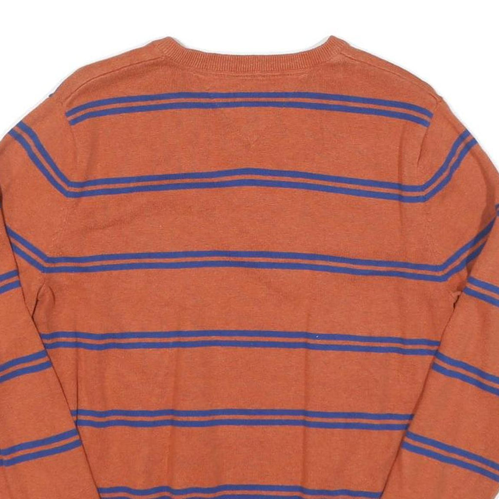 TOMMY HILFIGER Mens Orange & Blue Striped Patterned V-Neck Basic Knit Jumpers S