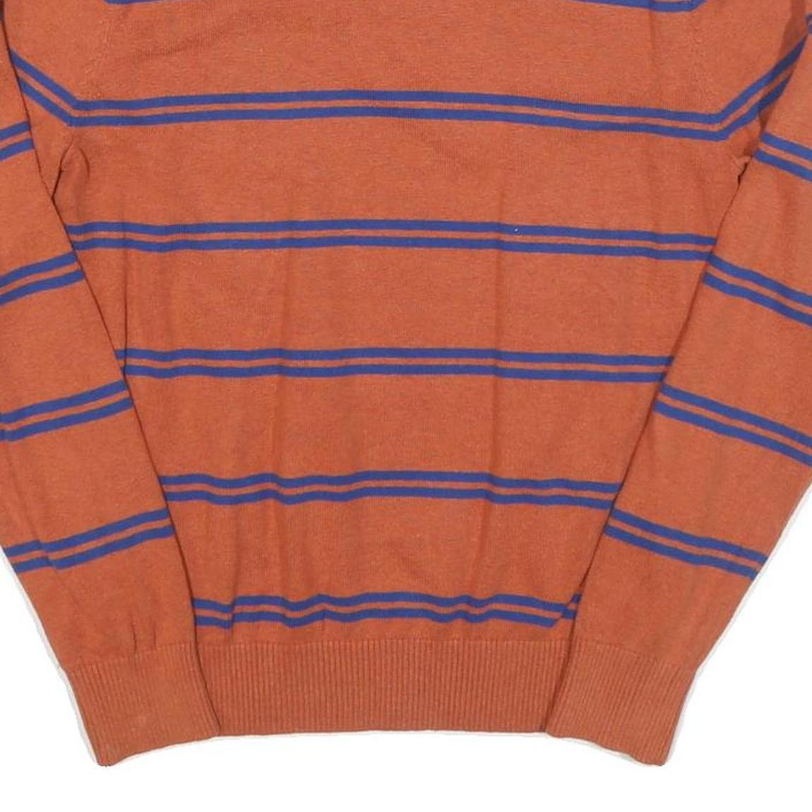 TOMMY HILFIGER Mens Orange & Blue Striped Patterned V-Neck Basic Knit Jumpers S