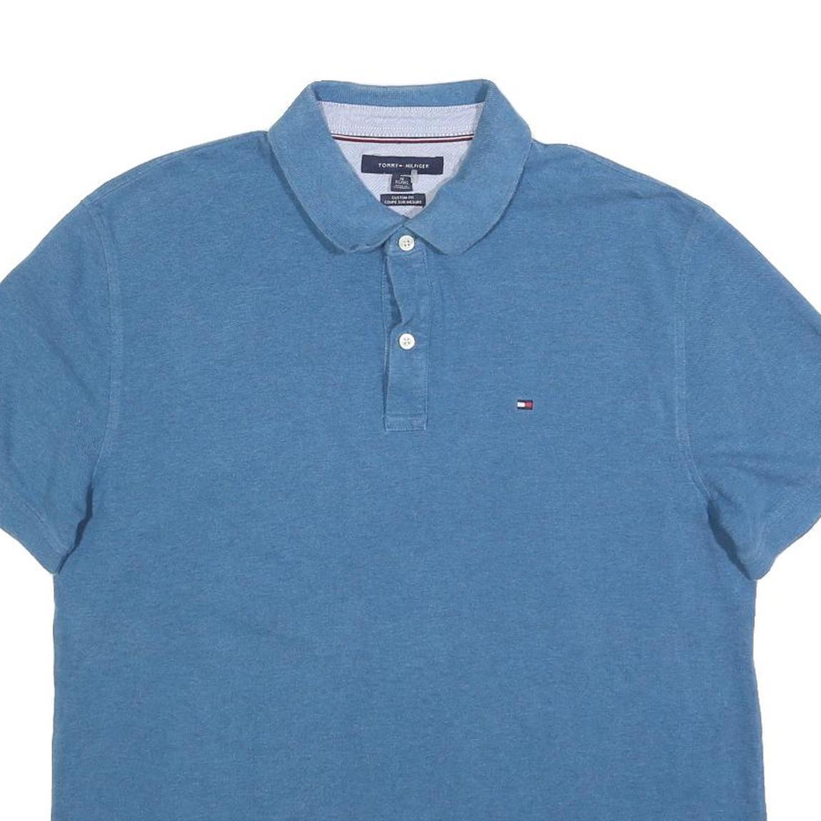 TOMMY HILFIGER Mens Blue Short Sleeve Plain Polo Shirt XL Classic Cotton