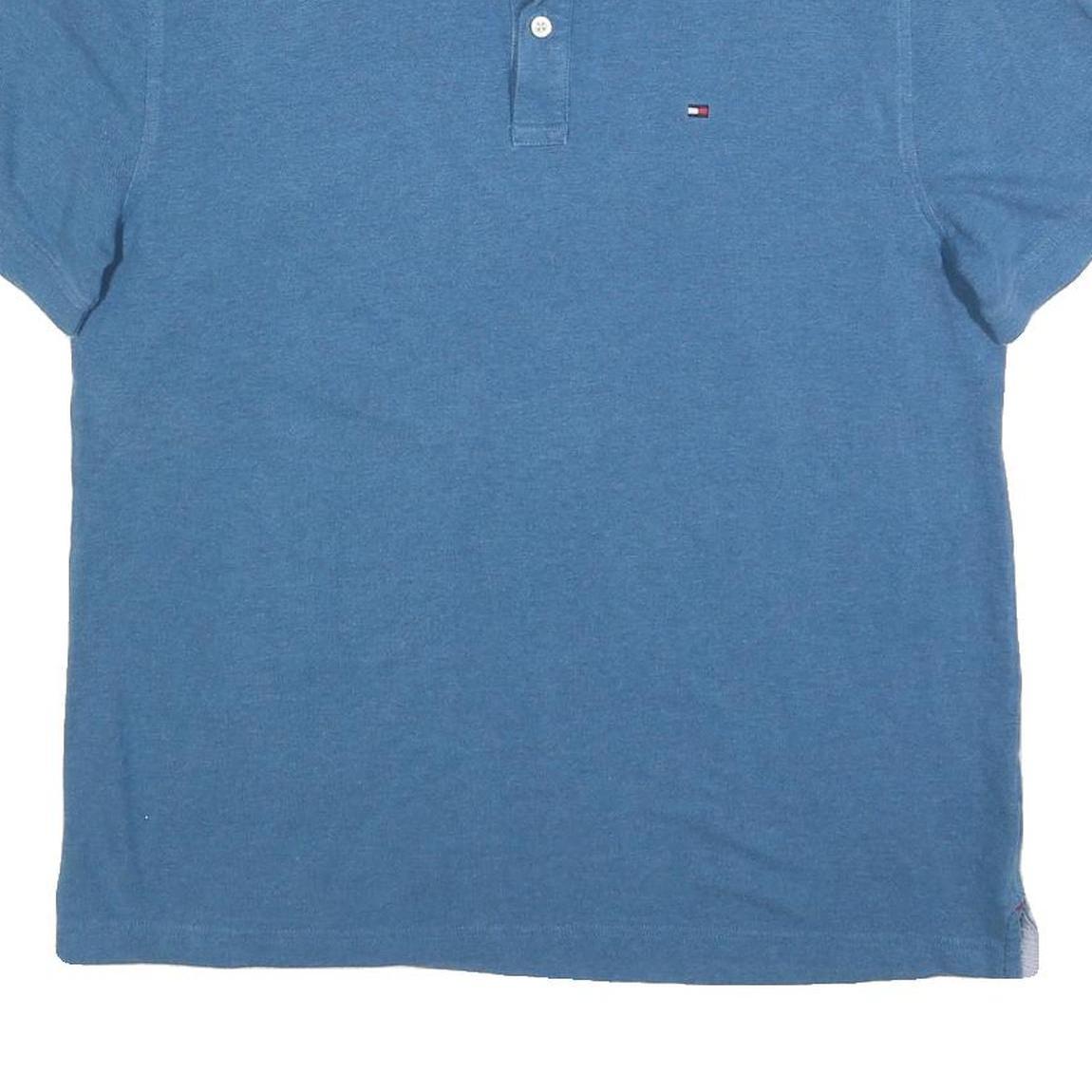 TOMMY HILFIGER Mens Blue Short Sleeve Plain Polo Shirt XL Classic Cotton