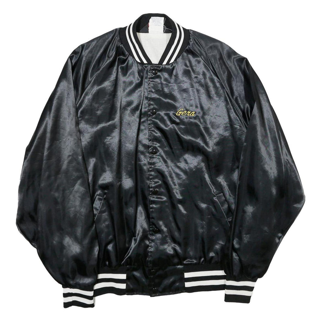 SPORTSMASTER Mens Black Nylon Button Jacket 2XL Striped Ribbed President's Club