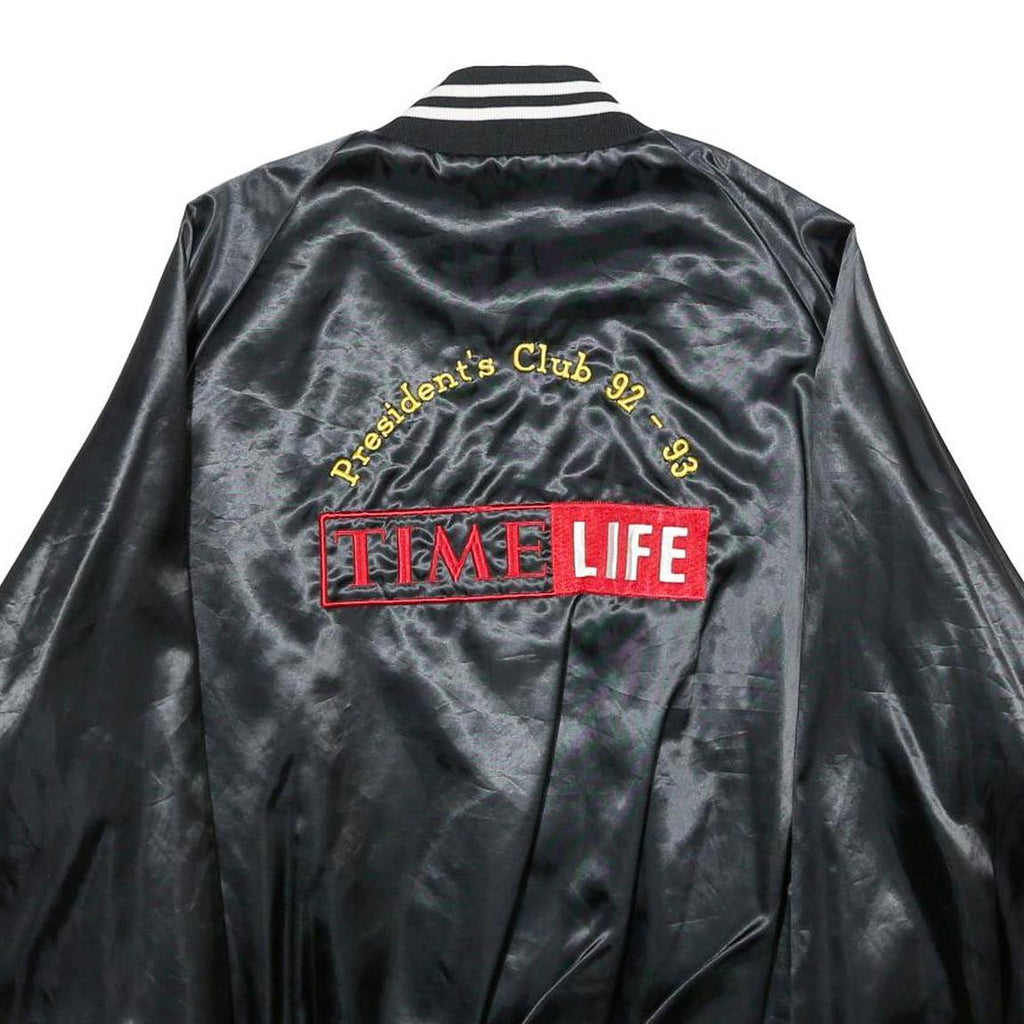 SPORTSMASTER Mens Black Nylon Button Jacket 2XL Striped Ribbed President's Club