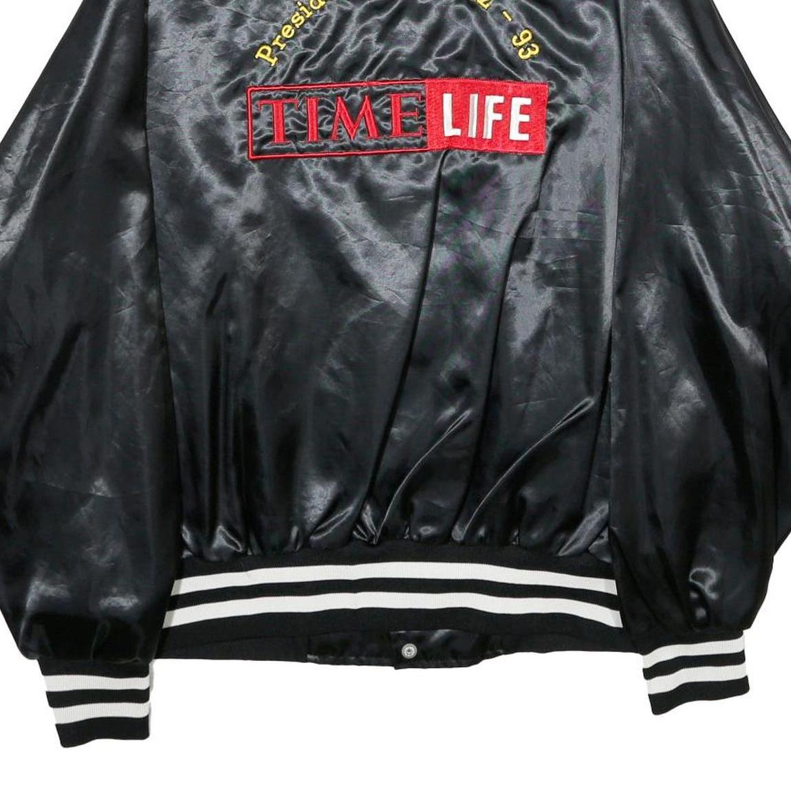 SPORTSMASTER Mens Black Nylon Button Jacket 2XL Striped Ribbed President's Club