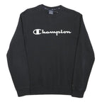 CHAMPION Mens Black Cotton Blend Crew Neck M Sweatshirt Logo Print Pullover