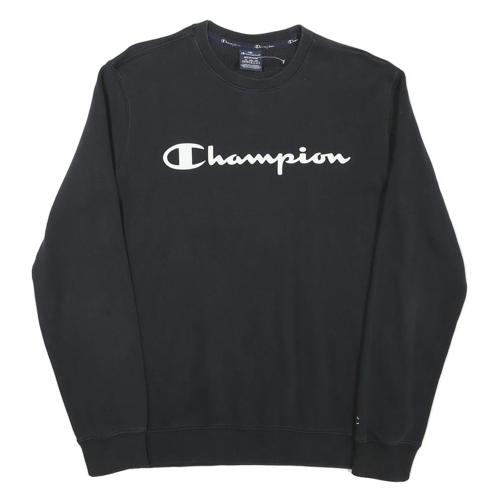 CHAMPION Mens Black Cotton Blend Crew Neck M Sweatshirt Logo Print Pullover