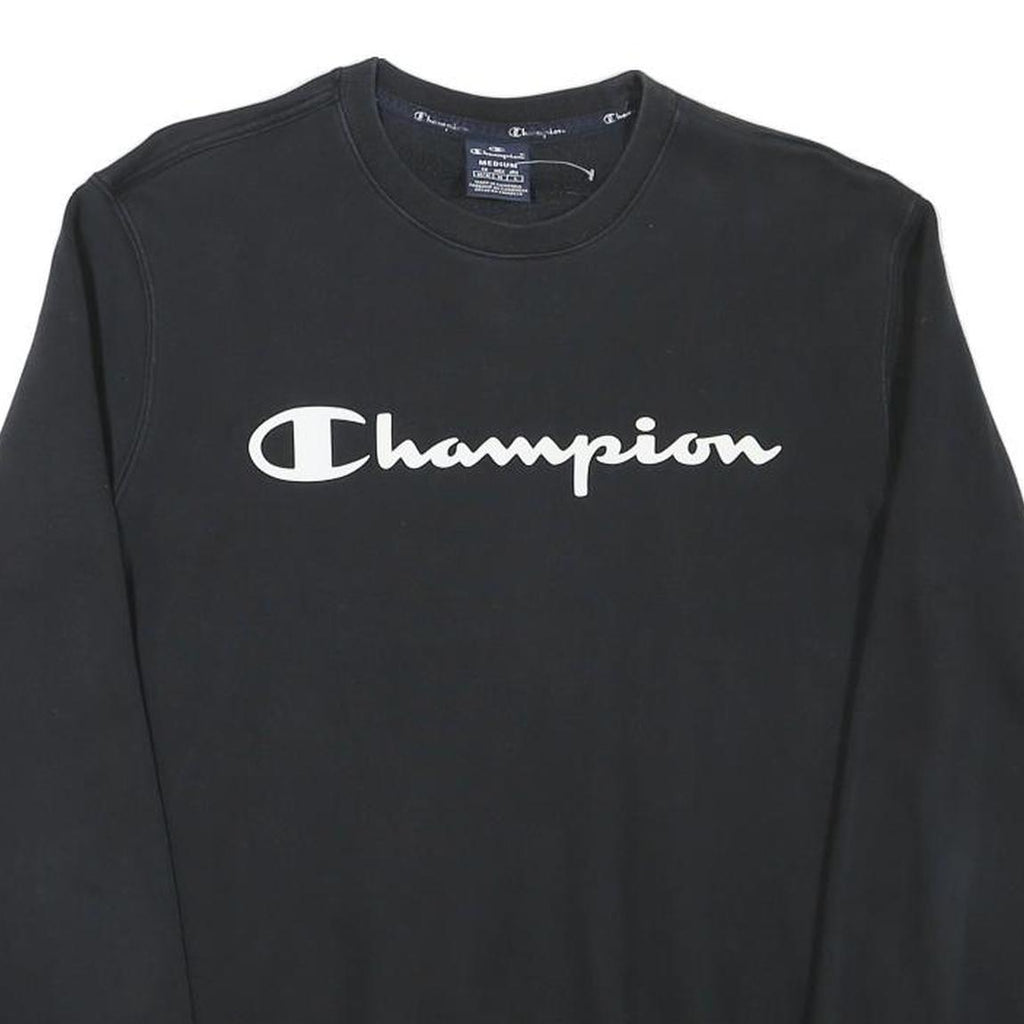 CHAMPION Mens Black Cotton Blend Crew Neck M Sweatshirt Logo Print Pullover