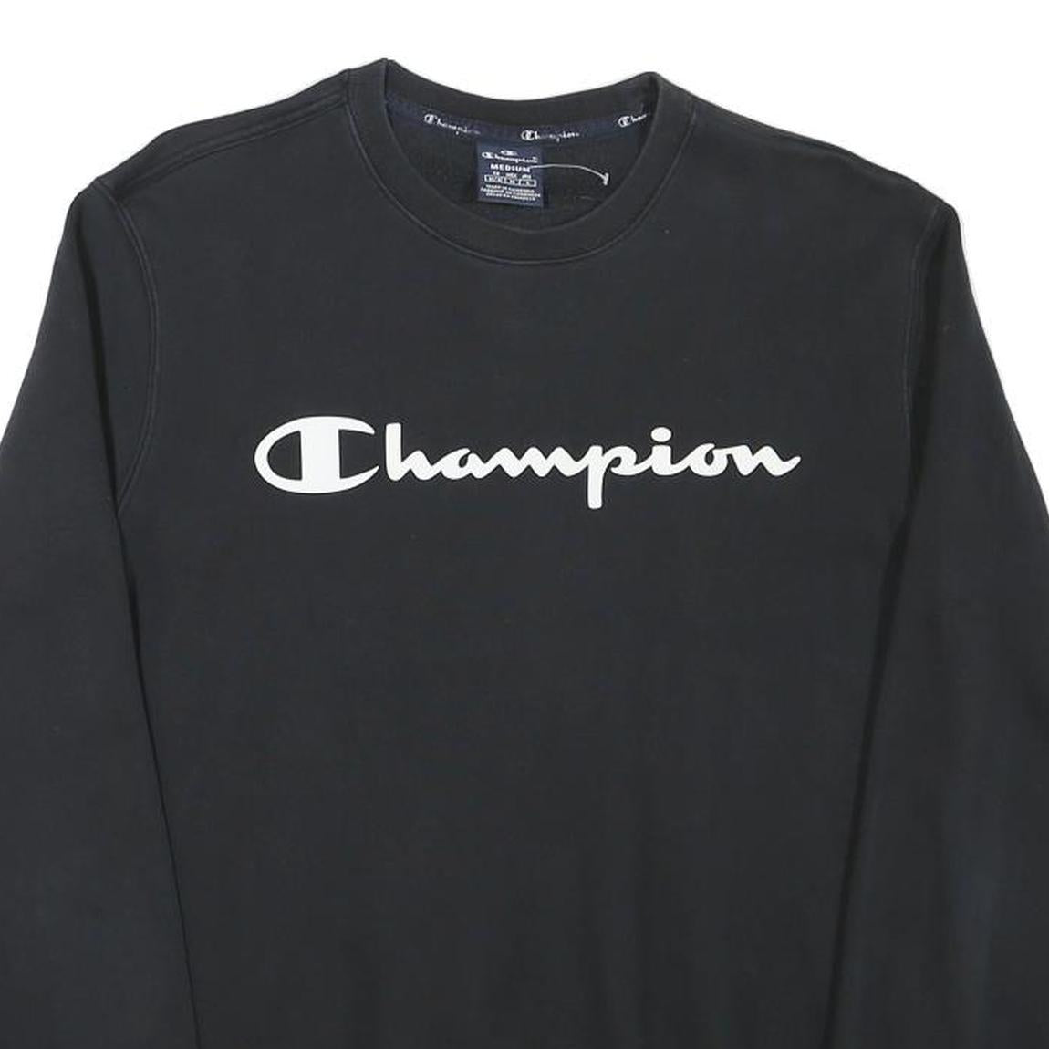 CHAMPION Mens Black Cotton Blend Crew Neck M Sweatshirt Logo Print Pullover