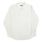 HUGO BOSS Mens White & Cream Striped Shirt L Smart Polyester Blend Formal