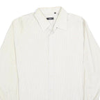 HUGO BOSS Mens White & Cream Striped Shirt L Smart Polyester Blend Formal