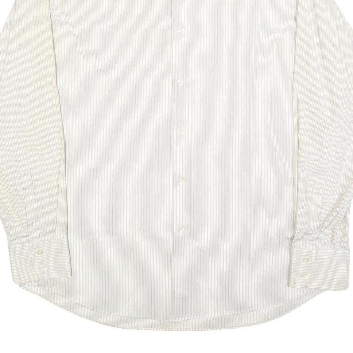HUGO BOSS Mens White & Cream Striped Shirt L Smart Polyester Blend Formal