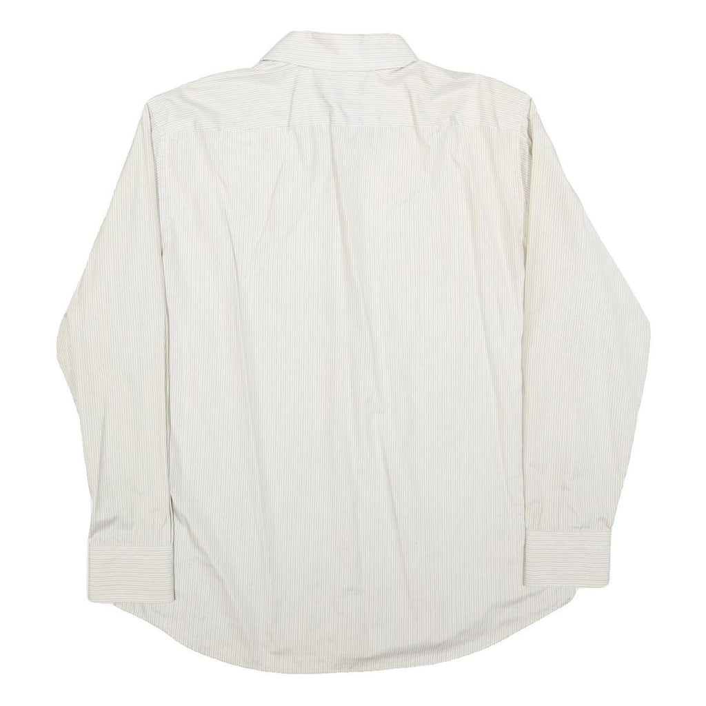 HUGO BOSS Mens White & Cream Striped Shirt L Smart Polyester Blend Formal