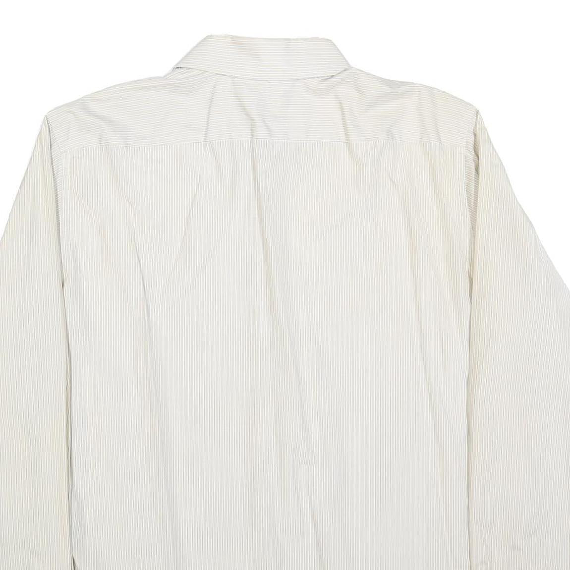 HUGO BOSS Mens White & Cream Striped Shirt L Smart Polyester Blend Formal