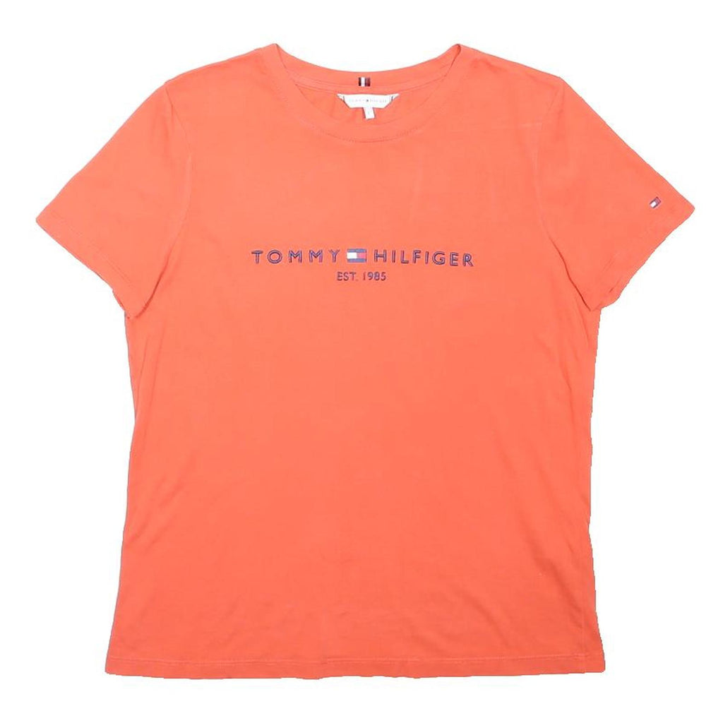 TOMMY HILFIGER Mens Orange Cotton Blend T-Shirt S Short Sleeve Crew Neck Logo