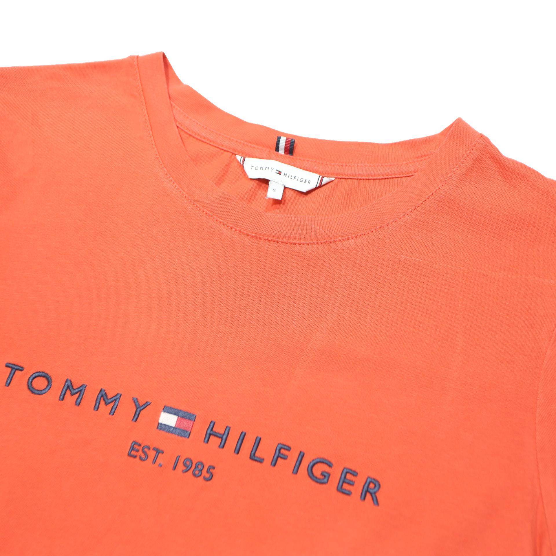 TOMMY HILFIGER Mens Orange Cotton Blend T-Shirt S Short Sleeve Crew Neck Logo