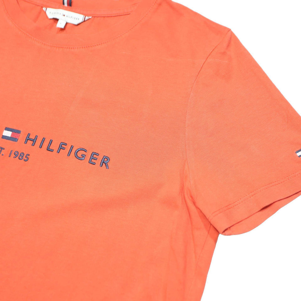 TOMMY HILFIGER Mens Orange Cotton Blend T-Shirt S Short Sleeve Crew Neck Logo