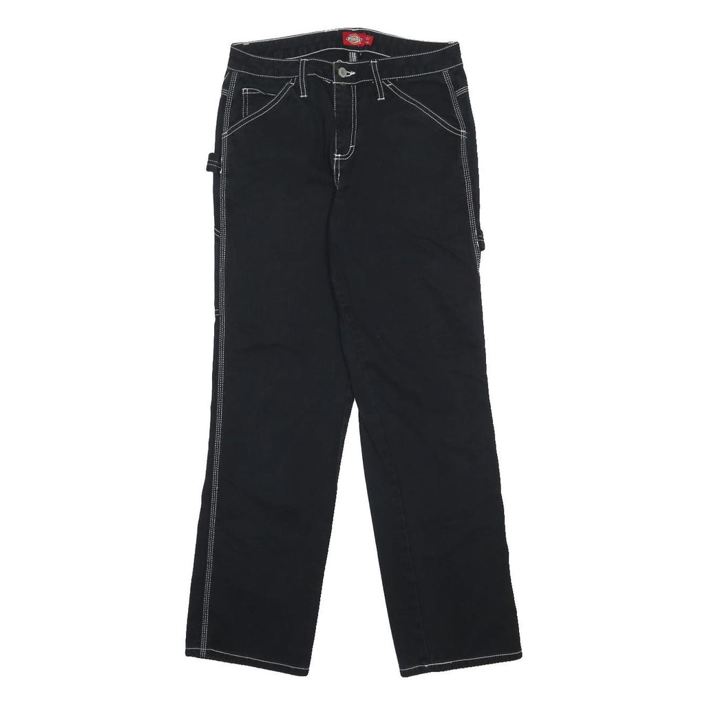 DICKIES Womens Regular Black Jeans Denim W26 L29 Contrast Stitching Zip Closure