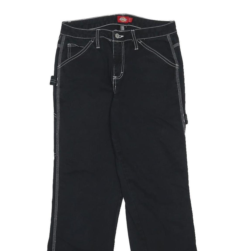 DICKIES Womens Regular Black Jeans Denim W26 L29 Contrast Stitching Zip Closure