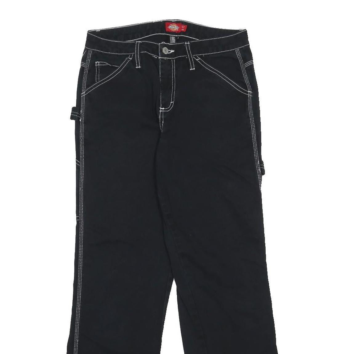 DICKIES Womens Regular Black Jeans Denim W26 L29 Contrast Stitching Zip Closure