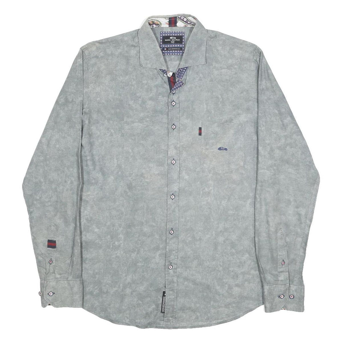 DARIO BELTRAN Mens Grey Cotton Shirt M Casual Long Sleeve Button Down